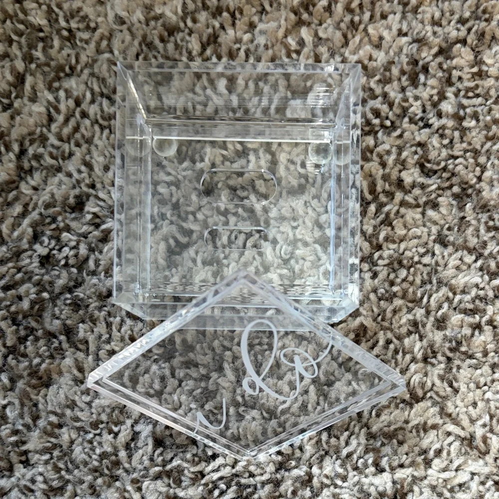 Clear Acrylic Jewelry Ring Box Organizer with White Script - 'i do'